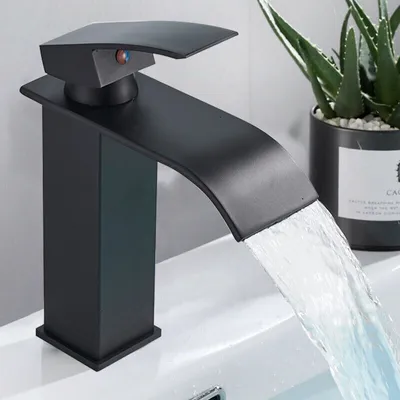 Produktbild von Schwarz Waschtisch Armatur Wasserfall Wasserhahn Bad Waschbecken Einhebelmischer