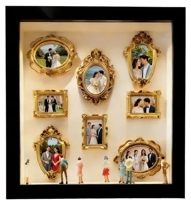 Produktbild von DIY Mini-Museums-Silhouette-Box mit Licht und Figuren, individuelles Erinnerungs-Display-Silhouette-Box-Rahmen-Set mit 8 Mini-Goldrahmen, Geschenkidee zum Jahrestag oder Valentinstag