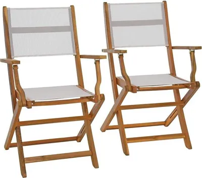 Produktbild von Klappstuhl Gartenstuhl Textil 2er Set Gartensessel Klappsessel Akazienholz Weiß