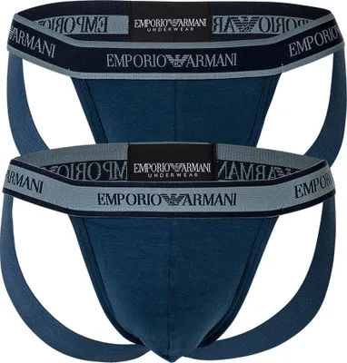 Produktbild von EMPORIO ARMANI Herren Jockstrap, 2er Pack - Jocks, Tanga Slip, Stretch Baumwolle Blau XL