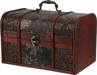 Obrázek produktu pro Dřevěná pirátská truhla ve vintage stylu s květinovými vzory – dekorativní dřevěná truhla na šperky