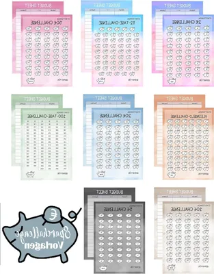 Productafbeelding van Budgetplanner Set - Spaaruitdagingen - Geld Besparen - 8 Kleurontwerpen - A6 Formaat - Meerdere Kleuren
