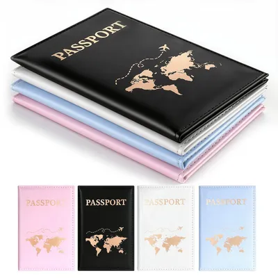 Image de 4 étuis de passeport, fabriqués en cuir synthétique PU, pour ranger les passeports, personnalisables