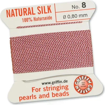 Produktbild von Perlseide Natur dunkelrosa Nr-8-0,80mm - 2m / 1 Nadel