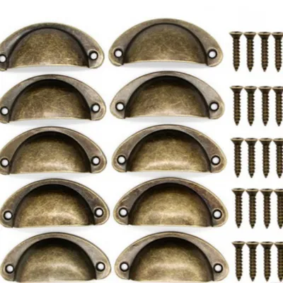 Produktbild von 10 Vintage-Schubladengriffe in Muschelform, Retro-Halbkreisgriffe für Küchenschranktüren, Kommodentürgriffe