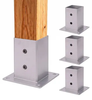 Produktbild von Relaxdays Pfostenträger 4er Set, verzinkt, Pfostenfuß, zum Verschrauben, Holzschutz 9 x 9 cm, Stützenfuß Stahl, silber