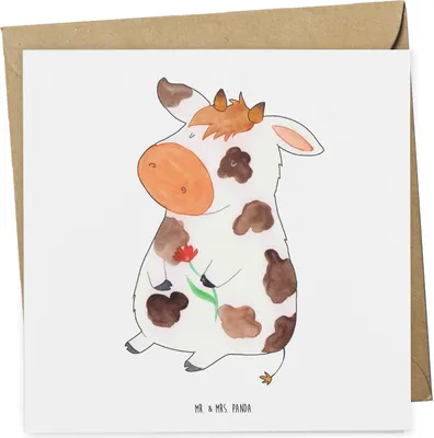 Produktbild von Mr. & Mrs. Panda Grußkarte Kuh - Weiß - Geschenk, doppelkarte, Kühe, Spruch, anlasskarte, Klappkarte, Milch, Hof, Bauernhof, Magie, faltkarte, Glückwunschkarte