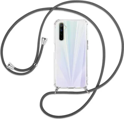 Produktbild von Handykette Backcover-Schutzhülle mit Band (Metall silberfarben) für Realme 6 / 6S - dunkelgrau