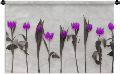 Produktbild von MuchoWow® Wandteppich Wandbehang Blumen - Tulpen - Lila 90x60 cm Tapisserie Dekoration Wandtuch - Wandskulpturen - Bildteppich