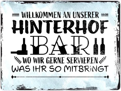 Produktbild von Willkommen an unserer Hinterhofbar Metallschild XXL in 28x38 cm mit lustigem