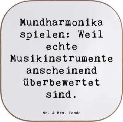Produktbild von Mr. & Mrs. Panda Tischuntersetzer Spruch Mundharmonika Freude - Weiß - Geschenk, Tassenuntersetzer, Humor, Ironie, Musiker, Folklore, gläseruntersetzer, Musikinstrument