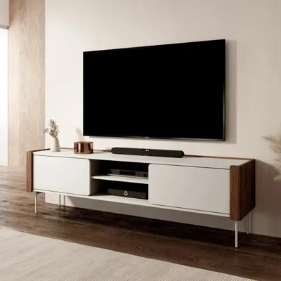 Produktbild von TV-Lowboard Kalon 180 cm Cashmere / Nussbaum Warmia mit Metallfüßen und Push-To-Open-System