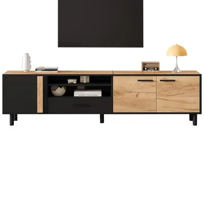 Obrázek produktu pro TV skříňka, nízká TV skříňka, TV konzole se 3 skříňkami a 1 zásuvkou, TV stolek, TV stojan s 5 podpěrnými nohami, vhodný pro 80palcové skříňky
