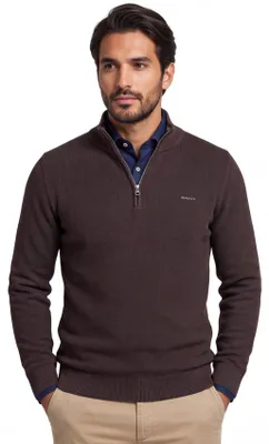 Produktbild von Gant Pullover Half-Zip braun einfarbig Baumwolle normale Passform