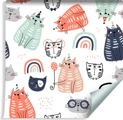 Produktbild von 10m VLIES TAPETE Rolle Kinderzimmer Regenbogen Katze XXL