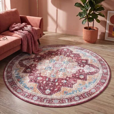 Produktbild von Volero - Teppich Vintage Rund - Azara Rot - Ø 200 cm - Wohnzimmer, Esszimmer, Schlafzimmer - Klassik, Orientalisch