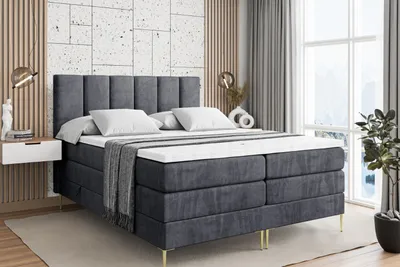 Produktbild von ALTDECOR Boxspringbett mit Gold Füßen, Matratze und Lattenrost, Topper, Polsterbett mit Bettkasten, Bett mit Stauraum H3- und H4- Matratze, Doppelbett -BOXI1-FZ KING-140x200 - Dunkelgrau Casablanca
