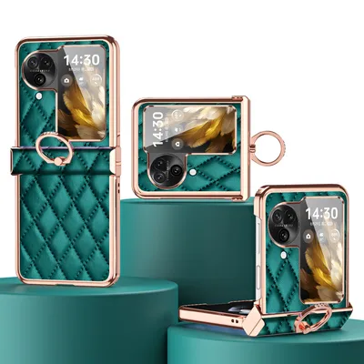 Obrázek produktu pro Pouzdro pro Oppo Find N3 Flip galvanizované kožené pouzdro s kroužkovým držákem a ochranou pantu zelené