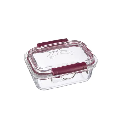 A clear studio shot of a Kilner food storage container.