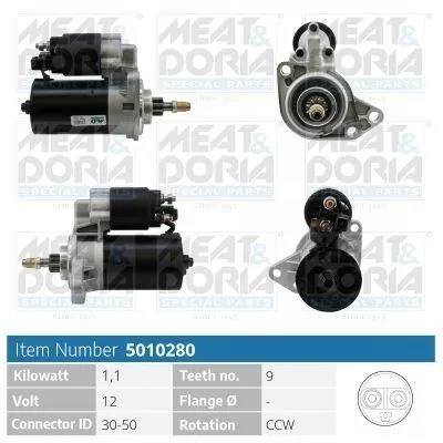 Produktbild von MEAT & DORIA 5010280 Starter Anlasser 1,1kW für VW GOLF III (1H1) 12V
