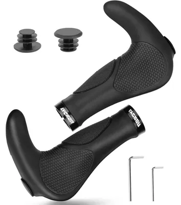 Immagine prodotto di Manopole per bicicletta antiscivolo, ergonomiche, per manubrio MTB, in alluminio, sistema di bloccaggio da 20-22 mm, colore nero