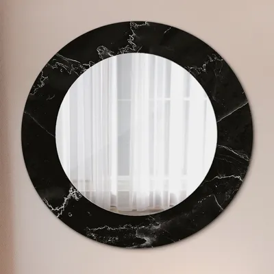 Produktbild von Ø60cm Spiegel - Glasrahmen mit Aufdruck - Wandspiegel Schlafzimmer - Marmor Stein