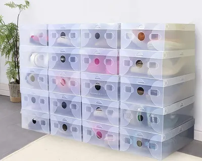 Produktbild von 20 x krabice na boty Organizér na boty Průhledný skládací úložný box Plastový box na boty, stohovatelný vodotěsný pro oblečení, boty, hračky, knihy, ženy a muže (28 x 18 x 10 cm)