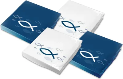 Produktbild von SET - 80x itenga Servietten Fisch Mix (40x Blau Weiß und 40x Weiß Blau 30 x 30 cm)
