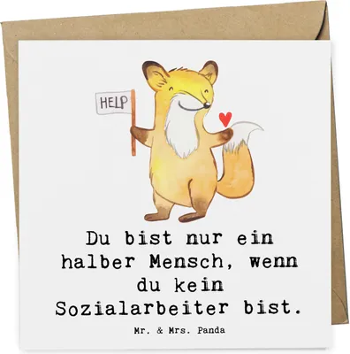 Produktbild von Mr. & Mrs. Panda Klappkarte Sozialarbeiter Herz - Weiß - Geschenk, anlasskarte, faltkarte, Glückwunschkarte, Grußkarte, doppelkarte