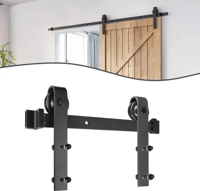 Zdjęcie produktu dla JOIEYOU Kompletny zestaw do drzwi przesuwnych Zestaw do drzwi przesuwnych 200 cm z prowadnicą do systemu drzwi przesuwnych Drzwi przesuwne, czarny