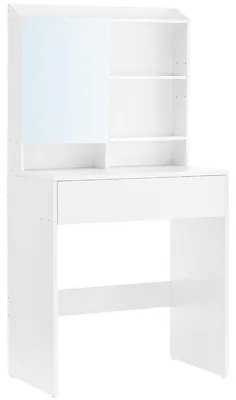 Image de Coiffeuse moderne avec miroir et étagères, blanche