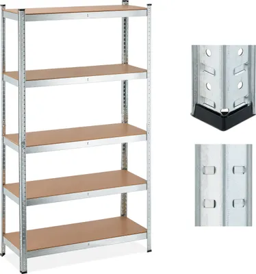 Immagine prodotto di Scaffale per carichi pesanti Relaxdays, 5 ripiani, L x P x A 180x100x40 cm, portata 1250 kg, scaffale da magazzino per cantina, garage, metallo, argento