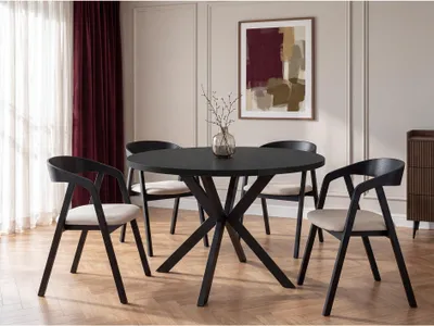Produktbild von Runder Ausziehbarer Esstisch - Loft Style Tisch mit Metallbeinen - 120 bis 200 cm - Industrieller Tisch für Wohnzimmer - Spacesaver - Schwarz - 120 cm