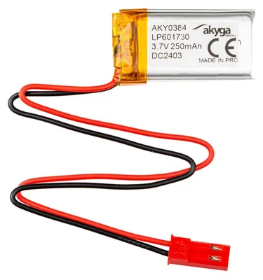 Obrázek produktu pro Li-Po baterie LP601730 Akyga AKY0384 3,7V / 250mAh PCM JST 2-pinový konektor 150mm