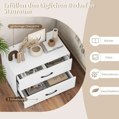 Image de Buffet empilable en bois à 2 tiroirs, 60 x 34 x 38 cm, blanc
