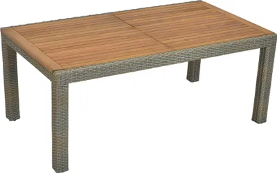 Produktbild von Merxx Geflechtausziehtisch 180/240 x 100 cm - Aluminiumgestell mit Kunststoffgeflecht Steinbeige und Akazienholz