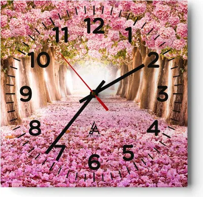 Produktbild von Wanduhr - Quadrat - Glasuhr - Baum Blumen Kirsche Natur - 30x30cm - Schleichendes Uhrwerk - Lautlos - zum Aufhängen bereit - Dekoration Modern - Wanddekoration aus Glas - C4AC30x30-2794