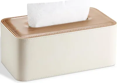 Produktbild von Kunstleder Kosmetiktücher Box Taschentuchbox Tücherbox für Büro/Auto/Zuhause 19cm*12cm*10cm(C-Beige)