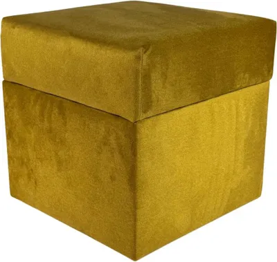Zdjęcie produktu dla Pufa otwierana kwadratowa ELEMENT 40x40 cm delikatny łatwoczyszczący welur trudnopalny ze schwokiem stylowa żółta