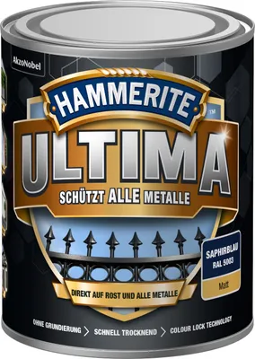 Produktbild von Hammerite Metallschutzlack Ultima Matt, Hochwertiger Schutzlack für alle Metalle im Außenbereich, Saphirblau, RAL 5003, 750 ml