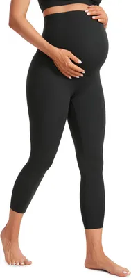 Produktbild von Schwangerschafts-Caprihose mit sehr hoher Taille und Bauchband, schwarz, Innenbeinlänge 23 Zoll
