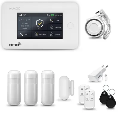 Immagine prodotto di HUXGO HXA006 Sistema di allarme per la casa, WiFi + GSM 4G, con sirena. Sistema di allarme dotato di 3 sensori di movimento e 1 sensore per porte e finestre, compatibile con l'app Tuya Smartlife