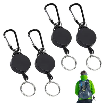 Produktbild von Set mit 4 einziehbaren Schlüsselanhängern, einziehbarer Schlüsselanhänger, Auswelter mit 60 cm Stahlseil, Auswelter mit Karabinerhaken