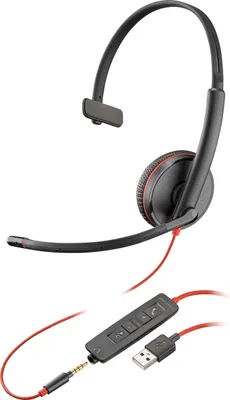 Produktbild von Poly Blackwire 3215 Monaurales USB-A-Headset, Kabelgebunden, Büro/Callcenter, 87 g, Kopfhörer, Schwarz