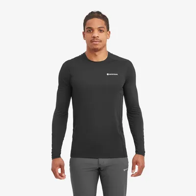 Schwarzes Langarmshirt für Herren von Montane; Modell "MEN"S DART LITE"; getragen von einem Mann.