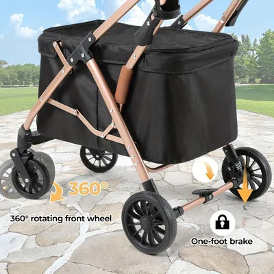 Image de Porte-animaux pliable – Chariot pour chiens – Buggy pour chats – Trolley pour animaux de compagnie – Roues pivotantes à 360° – Pliable