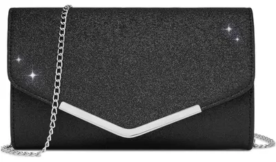Produktbild von Abendtasche Damen Glitzer Kettentasche Clutch Bag Handtasche Hochzeit Umhängetasche Schwarz 24x15x6cm