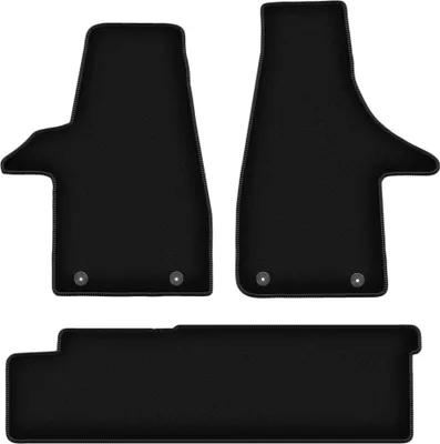 Image de Tapis de sol velours sur-mesure pour VW Transporter T6 (2015-2019, Livraison à 2 rangs) noir, jeu 3 pièces, fixations