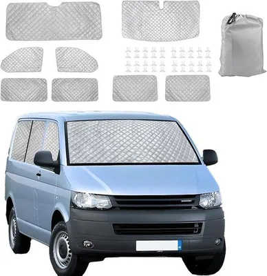 Produktbild von Automatische Voorruit Beschermingsset VW T5 T6 SWB - 8 Stück - Wasserfest - UV-beständig - Luxus Internes Cover