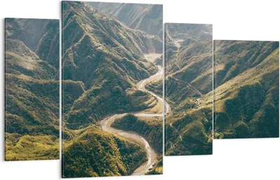 Produktbild von Bild auf Leinwand - Leinwandbild - 4 Teile - Berge Weg Wald - 120x70cm - Wand Bild - Wanddeko - Wandbilder - Leinwanddruck - Bilder - Wanddekoration - Leinwand bilder - Wandbild - DL120x70-4700